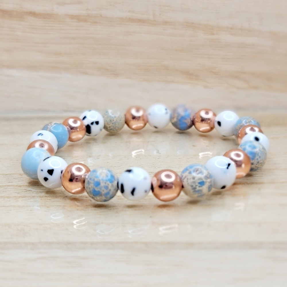 Multi Color Rose Gold Gemstone Stretch Bracelet - Picture 4 of 11